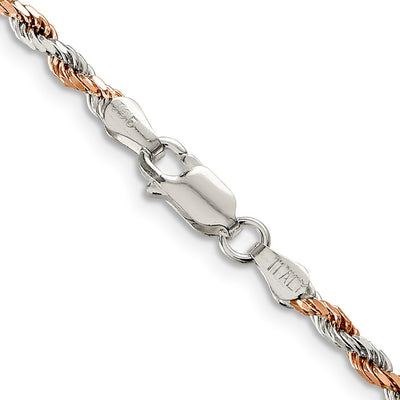 Sterling Silver And Rose Vermeil Diamond-cut Rope Chain