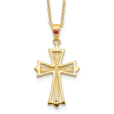 Diamond Fascination Diamond Mystique Sterling Silver 18K Gold-plated Diamond and Ruby Cross Necklace