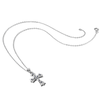 Diamond Fascination Diamond Mystique Sterling Silver Platinum-plated Diamond and Sapphire Cross Necklace