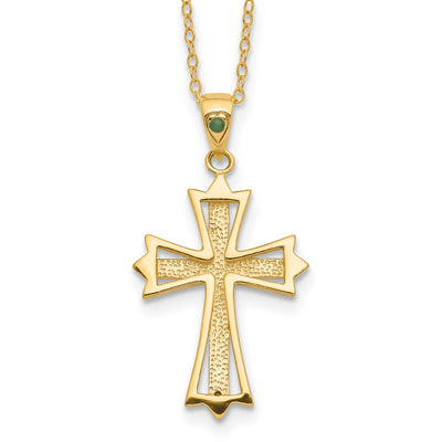 Diamond Fascination Diamond Mystique Sterling Silver 18K Gold-plated Diamond and Emerald Cross Necklace