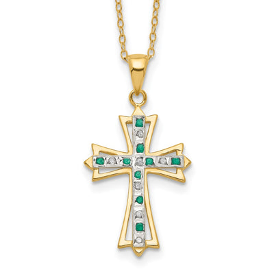 Diamond Fascination Diamond Mystique Sterling Silver 18K Gold-plated Diamond and Emerald Cross Necklace