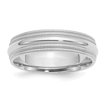 Sterling Silver Rhodium-plated Comfort Fit Double Milgrain Band