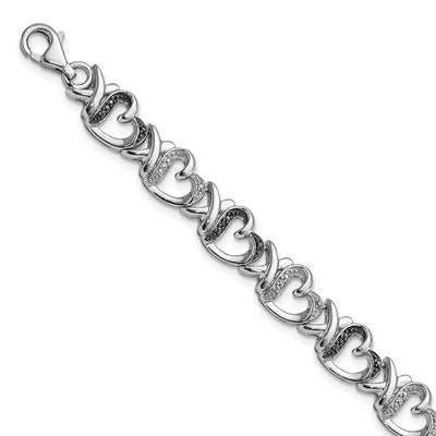 White Night Sterling Silver Rhodium-plated Black and White Diamond Heart Bracelet