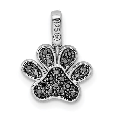 Sterling Silver Rhod Blk & White Dia. Reversible Pawprint Pendant