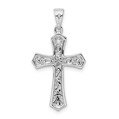 Sterling Silver Rhodium Diamond Cross Pendant, 33 x 18mm