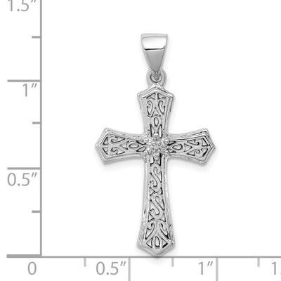 Sterling Silver Rhodium Diamond Cross Pendant, 33 x 18mm