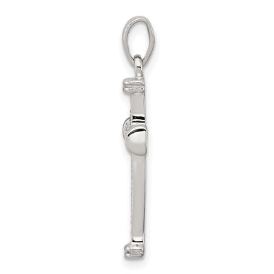 Sterling Silver Rhodium Diamond Cross Pendant, 29 x 13mm