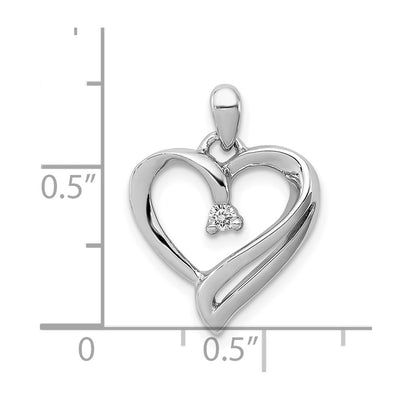 Sterling Silver Rhodium Diam. Heart Pendant, 21 x 15mm