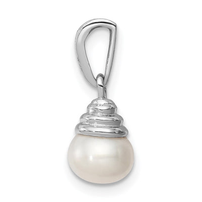 Sterling Silver Rhodium FW Cultured Pearl & Diamond Pendant