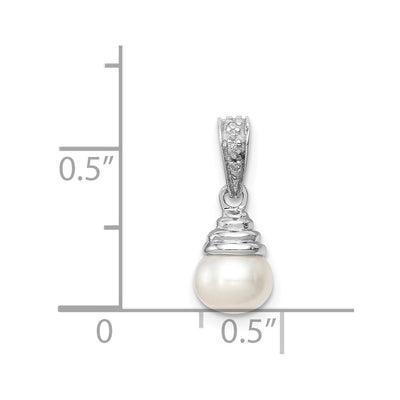 Sterling Silver Rhodium FW Cultured Pearl & Diamond Pendant