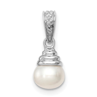Sterling Silver Rhodium FW Cultured Pearl & Diamond Pendant