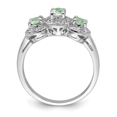 Sterling Silver Rhodium-plated Green Quartz & Diamond Ring