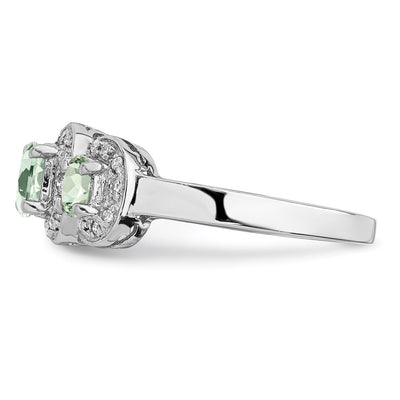 Sterling Silver Rhodium-plated Green Quartz & Diamond Ring