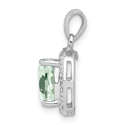 Sterling Silver Rhodium Plated Green Quartz and Diamond Pendant, 17 x 11mm