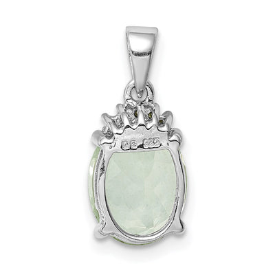 Sterling Silver Rhodium Plated Green Quartz and Diamond Pendant, 18 x 8mm