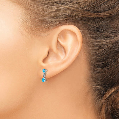 Sterling Silver Rhodium Plated Blue Topaz and Diamond Post Earrings, 14 x 4mm