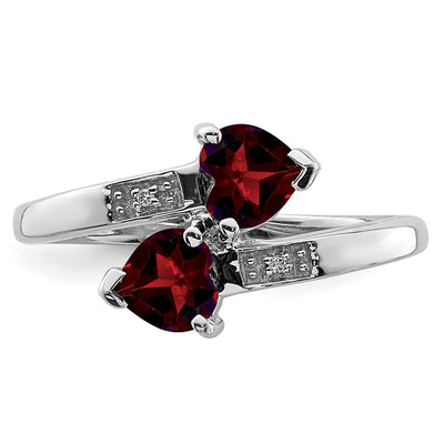 Sterling Silver Rhodium Garnet & Diamond Heart Ring