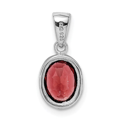 Sterling Silver Rhodium Garnet Pendant, 17 x 7mm
