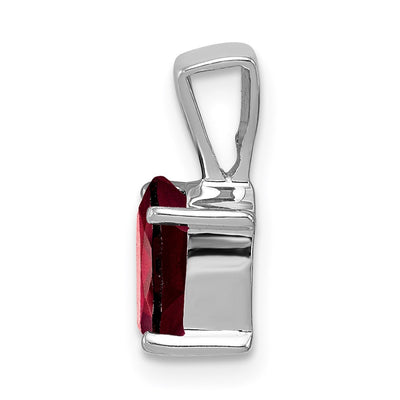 Sterling Silver Rhodium Garnet Pendant, 14 x 6mm