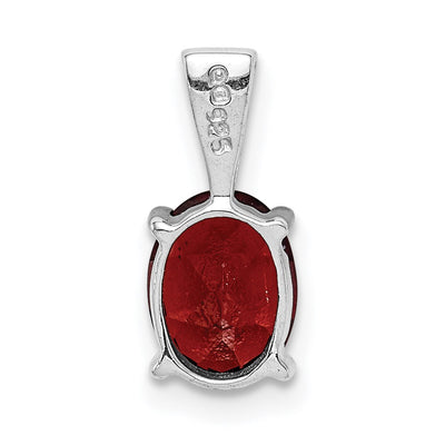 Sterling Silver Rhodium Garnet Pendant, 14 x 6mm