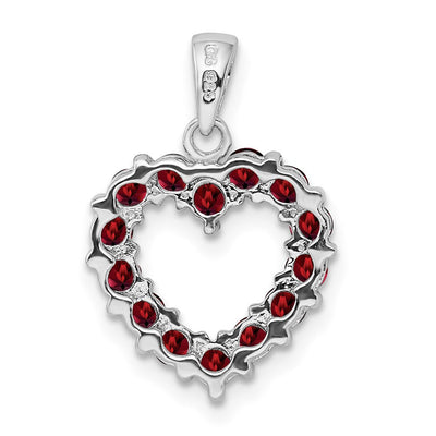 Sterling Silver Rhodium Garnet Pendant, 20 x 14mm