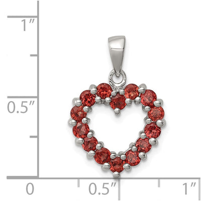 Sterling Silver Rhodium Garnet Pendant, 20 x 14mm
