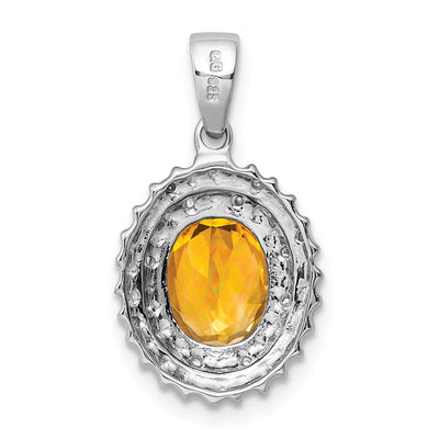 Sterling Silver Rhodium Citrine & Diamond Pendant, 23 x 12mm