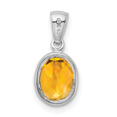 Sterling Silver Rhodium Citrine Pendant, 17 x 8mm