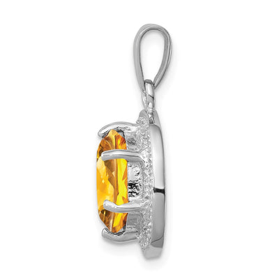 Sterling Silver Rhodium-plated Citrine & Diamond Pendant