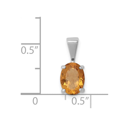 Sterling Silver Rhodium Citrine Pendant, 14 x 6mm