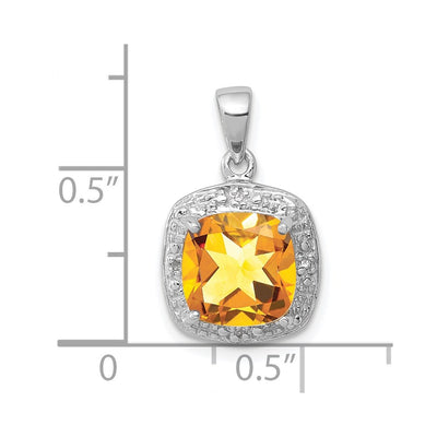 Sterling Silver Rhodium Citrine & Diamond Pendant, 18 x 11mm