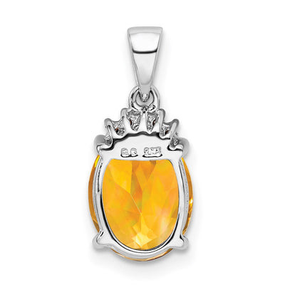 Sterling Silver Rhodium Citrine & Diamond Pendant, 18 x 8mm