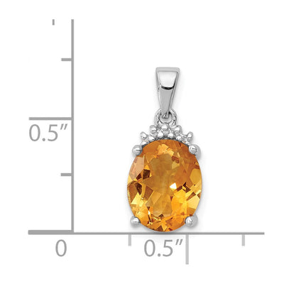 Sterling Silver Rhodium Citrine & Diamond Pendant, 18 x 8mm