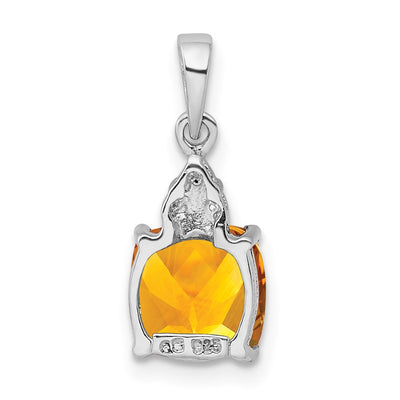 Sterling Silver Rhodium Citrine & Diamond Pendant, 19 x 8mm