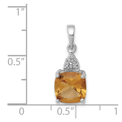Sterling Silver Rhodium Citrine & Diamond Pendant, 19 x 8mm