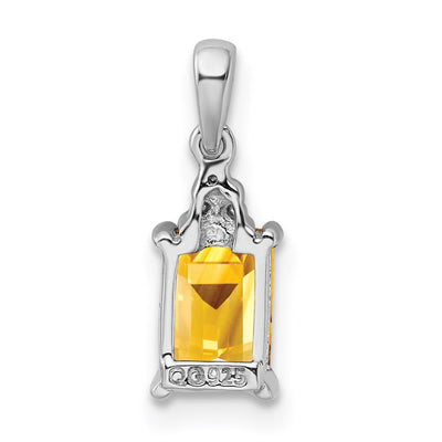 Sterling Silver Rhodium Citrine & Diamond Pendant, 15 x 5mm