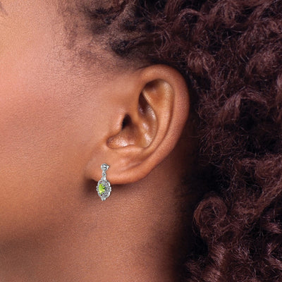 Sterling Silver Rhodium-plated Peridot and Diamond Post Earrings, 16 x 7mm