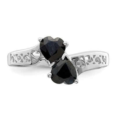 Sterling Silver Rhodium-plated Dark Sapphire Heart Ring