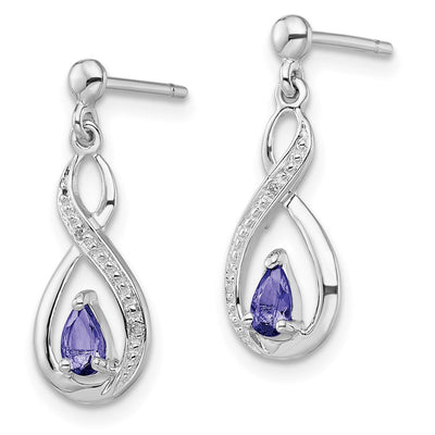 Sterling Silver Rhodium-plated Tanzanite & Diamond Earrings, 21 x 8mm