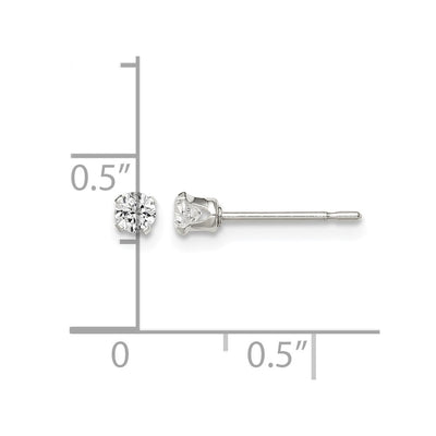 Sterling Silver Polished Children's Round Snap Set CZ Stud Earrings, 3 x 3mm