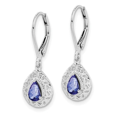Sterling Silver Rhodium-plated Tanzanite Lever Back Earrings, 28 x 9mm
