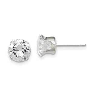 Sterling Silver Round Snap Set CZ Stud Earrings (Style QE1006)