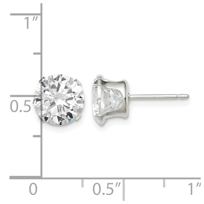 Sterling Silver Round Snap Set CZ Stud Earrings, 8 x 8mm