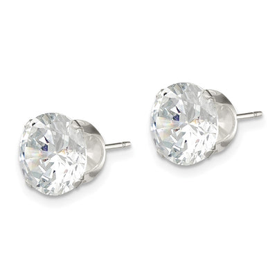 Sterling Silver Round Snap Set CZ Stud Earrings, 9 x 9mm