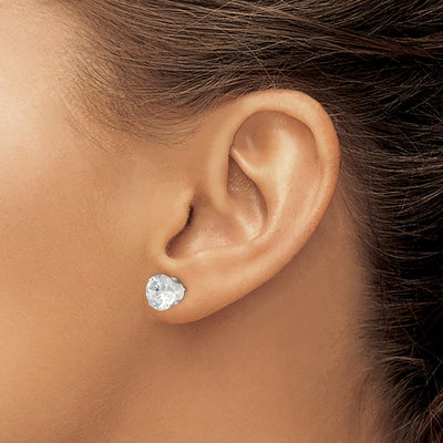 Sterling Silver Round Snap Set CZ Stud Earrings, 9 x 9mm