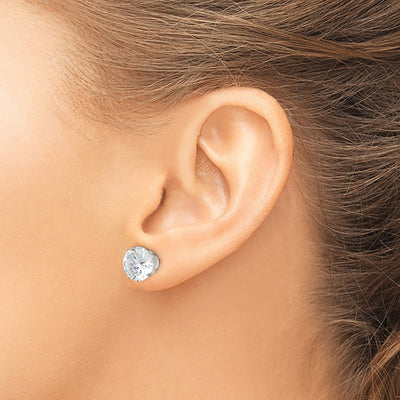 Sterling Silver Round Snap Set CZ Stud Earrings, 10 x 10mm