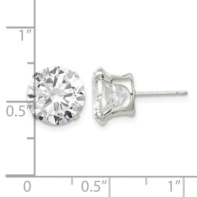 Sterling Silver Round Snap Set CZ Stud Earrings, 10 x 10mm