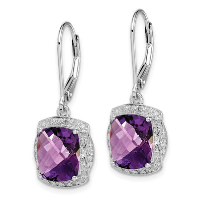 Sterling Silver Rhodium-plated Diamond and Amethyst Earrings, 30 x 12mm