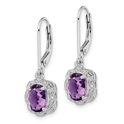 Sterling Silver Rhodium-plated Diamond and Amethyst Earrings, 28 x 9mm