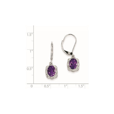 Sterling Silver Rhodium-plated Diamond and Amethyst Earrings, 28 x 9mm